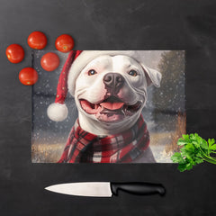 Christmas Staffy Bull Terrier Dog Glass Chopping Board
