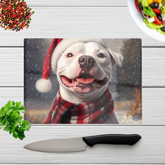 Christmas Staffy Bull Terrier Dog Glass Chopping Board