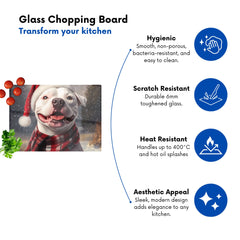 Christmas Staffy Bull Terrier Dog Glass Chopping Board
