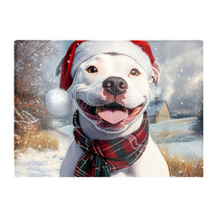 Snowy Christmas Staffy Bull Terrier Glass Chopping Board