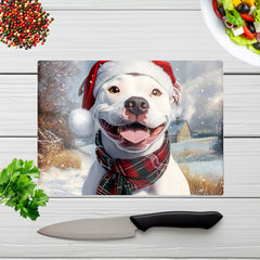 Snowy Christmas Staffy Bull Terrier Glass Chopping Board