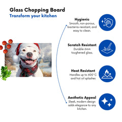 Snowy Christmas Staffy Bull Terrier Glass Chopping Board