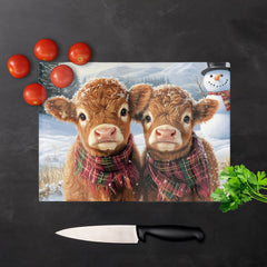 Baby Highland Cows In The Snow Chopping Board