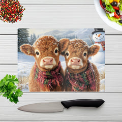 Baby Highland Cows In The Snow Chopping Board
