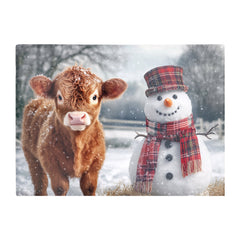 Baby Highland Cow And A Snowman Chopping Board