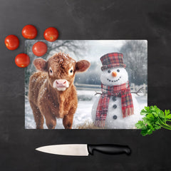 Baby Highland Cow And A Snowman Chopping Board