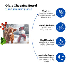 Baby Highland Cow And A Snowman Chopping Board