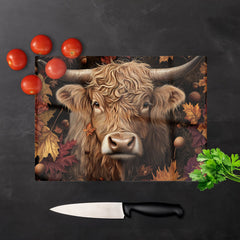 Highland Cow In Autumn Chopping Board