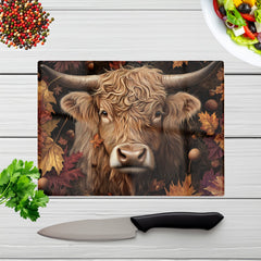 Highland Cow In Autumn Chopping Board