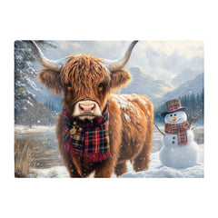 Highland Cow And A Snowman Chopping Board
