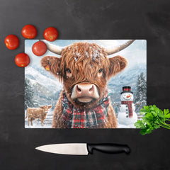 Snowy Highland Cow Chopping Board