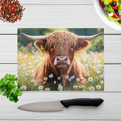 Highland Cown And Daisies Chopping Board