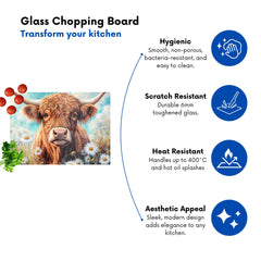 Highland Cow With Daisies Chopping Board