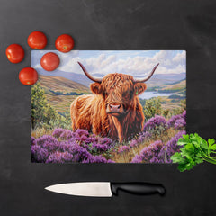 Highland Cow Amongst Heather Chopping Board