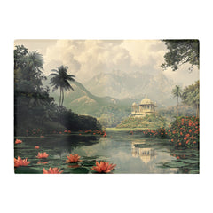 Temple By A Lake With Lilies Chopping Board