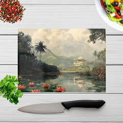 Temple By A Lake With Lilies Chopping Board