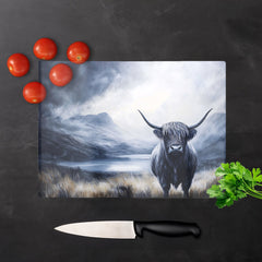 Highland Cow On A Dark Night Chopping Board