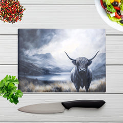 Highland Cow On A Dark Night Chopping Board