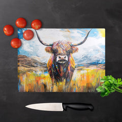 Colourful Highland Cow Inspired By Banksy Chopping Board