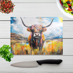 Colourful Highland Cow Inspired By Banksy Chopping Board
