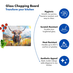 Colourful Highland Cow Inspired By Banksy Chopping Board