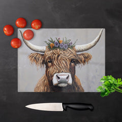 Highland Cow With A Thistle Head Dress Chopping Board