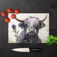 Highland Cow Amongst Thistles Chopping Board