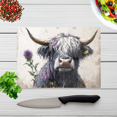 Highland Cow Amongst Thistles Chopping Board