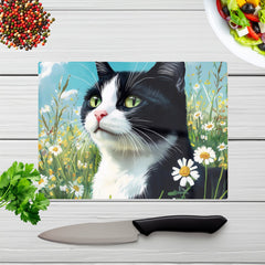 Black And White Cat In A Summer Meadow Chopping Board