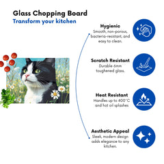 Black And White Cat In A Summer Meadow Chopping Board