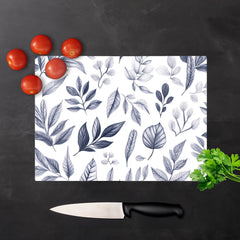 Grey Hand Drawn Leaves Chopping Board