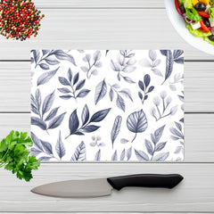 Grey Hand Drawn Leaves Chopping Board