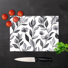 Hand Drawn Leaves And Flowers Chopping Board