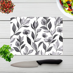 Hand Drawn Leaves And Flowers Chopping Board