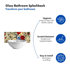 Vintage Roses And Buds Glass Bathroom Splashback