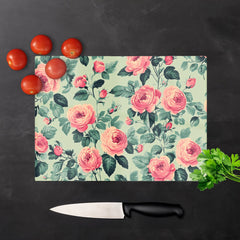 Sage Green And Pink Roses Chopping Board