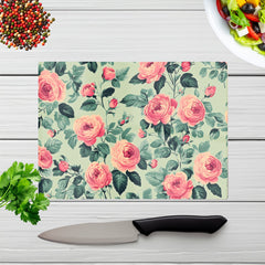 Sage Green And Pink Roses Chopping Board