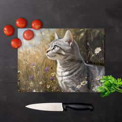 Silver Tabby Cat In A Spring Meadow Chopping Board