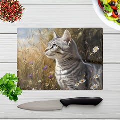 Silver Tabby Cat In A Spring Meadow Chopping Board