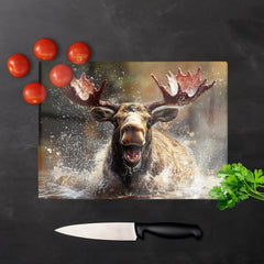 Splashart Moose Enjoying A Swim Chopping Board