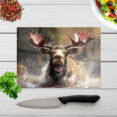 Splashart Moose Enjoying A Swim Chopping Board