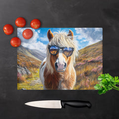 Shetland Pony Wearing Glasses Chopping Board