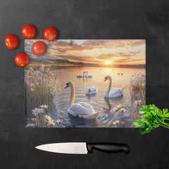 Swans At Sunset In A Beautiful Lake Chopping Board