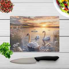 Swans At Sunset In A Beautiful Lake Chopping Board