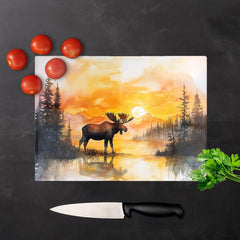 Watercolour Moose At Sunset Chopping Board