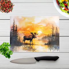 Watercolour Moose At Sunset Chopping Board