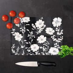 Black And White Floral Silhouette Chopping Board