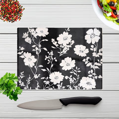 Black And White Floral Silhouette Chopping Board
