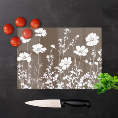 Taupe And White Floral Silhouette Chopping Board
