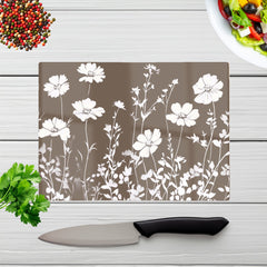 Taupe And White Floral Silhouette Chopping Board